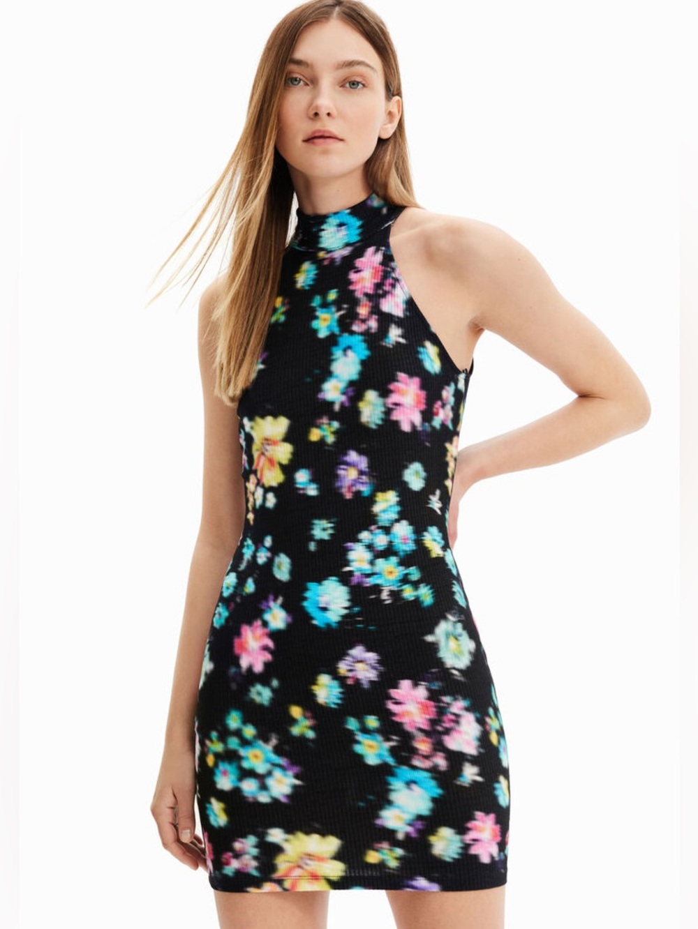 Desigual Blurred Floral Halter Mini Dress – Size L NWT 🌸